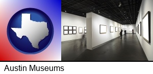 Austin, Texas - people viewing paintings in an art museum