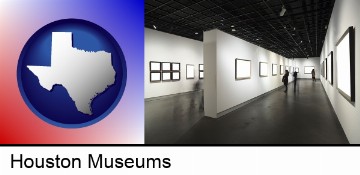 people viewing paintings in an art museum in Houston, TX