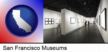 people viewing paintings in an art museum in San Francisco, CA