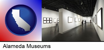 people viewing paintings in an art museum in Alameda, CA