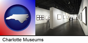 people viewing paintings in an art museum in Charlotte, NC