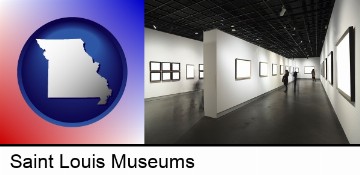 people viewing paintings in an art museum in Saint Louis, MO